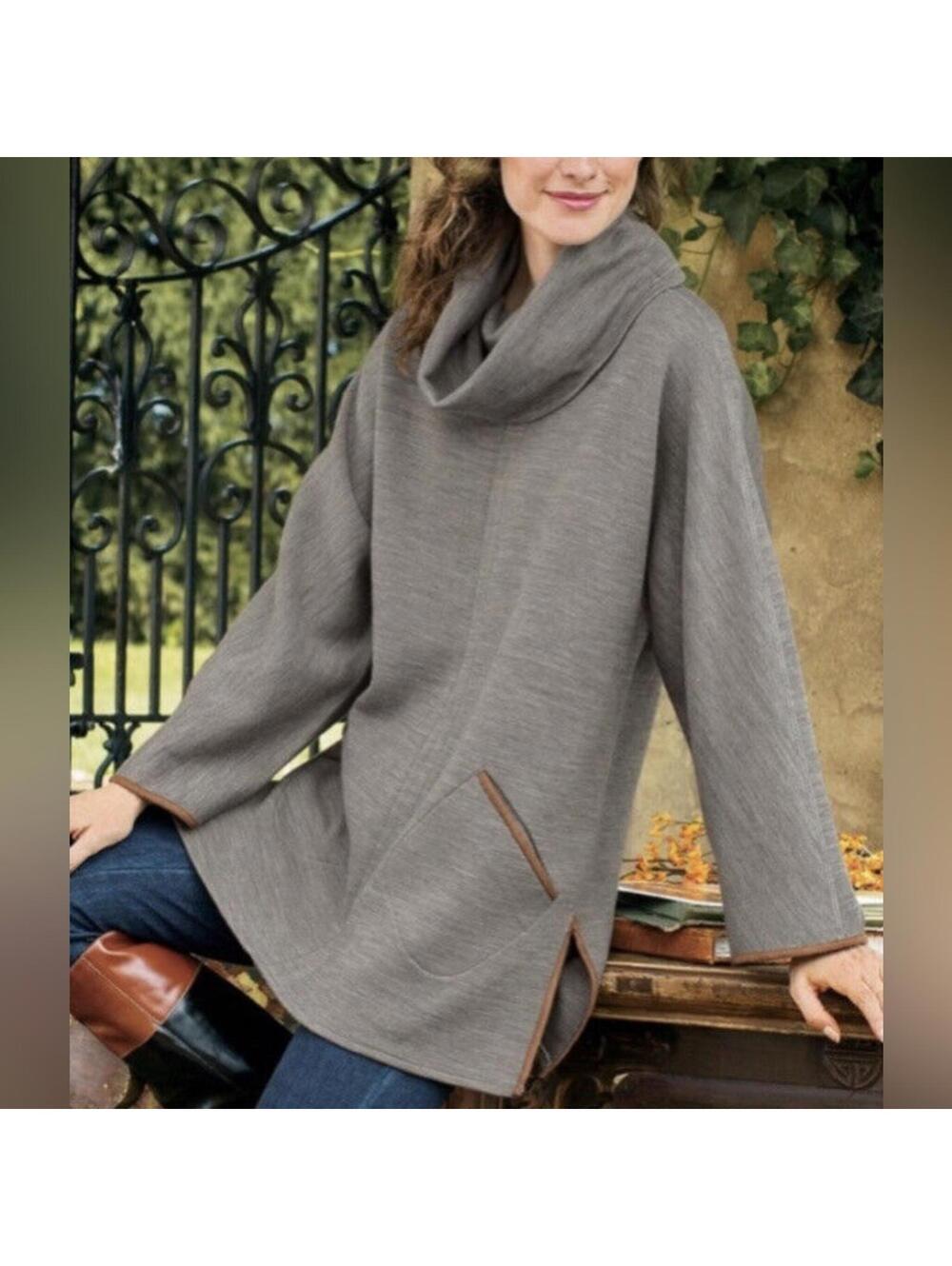 Soft Surroundings Brown Will Blend Cowl Neck Hanna Tunic Sz M EUC